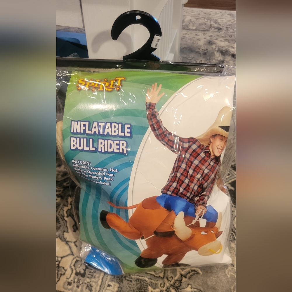 Spirit Inflatable Bull Rider Costume - Brown, Blue, Tan